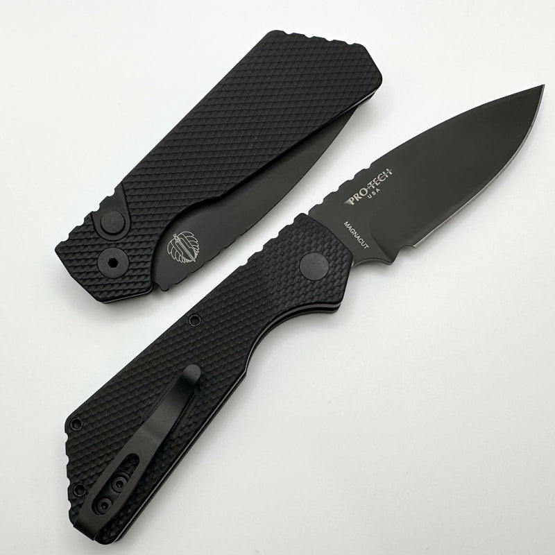 Pro-Tech PT Plus Textured Black Aluminum Handle w/ Black Hardware & DLC MagnaCut Blade PT207