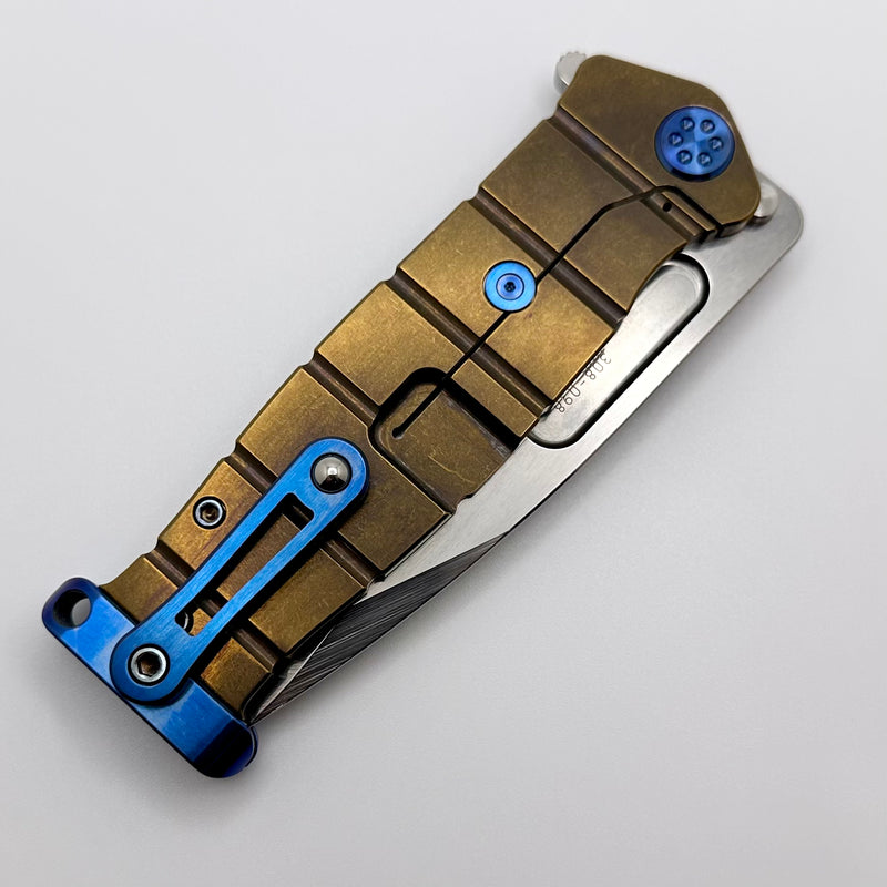 Medford Knife Fighter Flipper USMC Bronze Handles w/ Blue Hardware/Clip/Pommel & Tumbled S45VN
