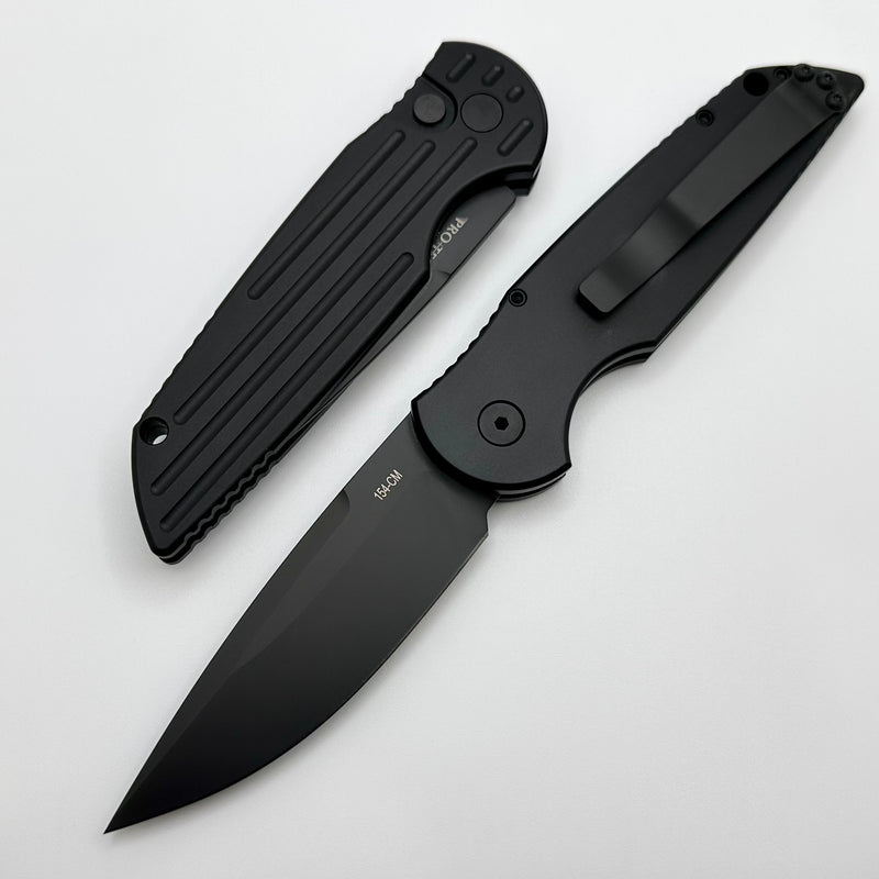 Pro-Tech TR-3 Left Hand Version Black Grooved Handle & Black DLC 154-CM TR-3 L-2