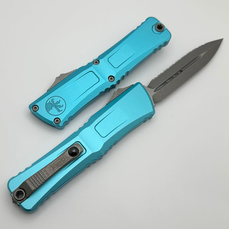 Microtech Knives Combat Troodon Gen III Apocalyptic Full Serrated Double Edge w/ Turquoise Handle 1142-12APTQ