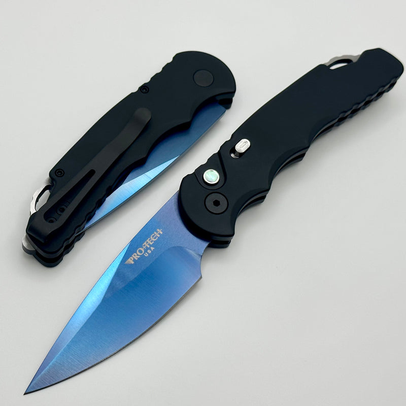 Pro-Tech TR-5 Black Handle w/ Sapphire Blue Blade & Abalone Button T503-SB Auto Limited