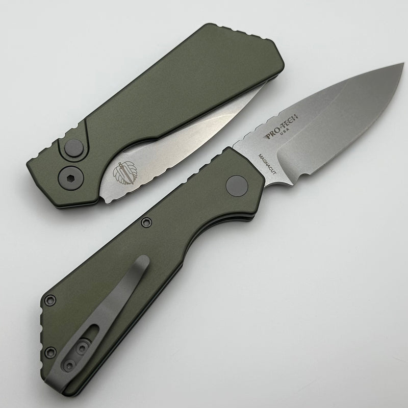 Pro-Tech PT Plus Green Aluminum Handle w/ Blasted Hardware & Stonewash MagnaCut Blade PT201-GREEN