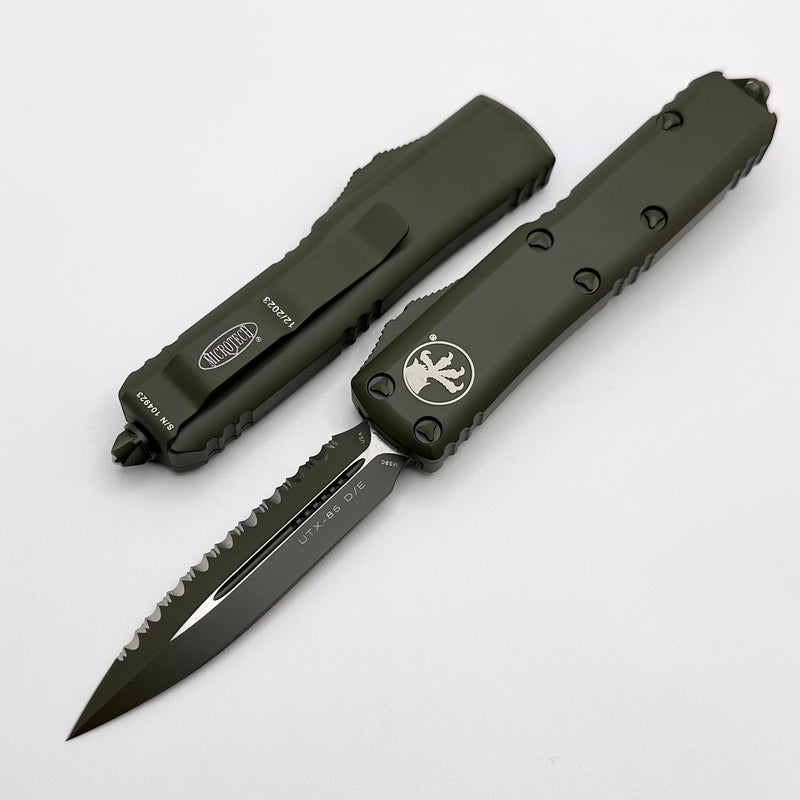 Microtech UTX-85 Double Edge Full Serrated Cerakote OD Green Standard 232-3COD