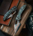 Microtech Knives Manual Stitch RAM LOK Baker Forge Damascus & Protech Composites Live Wire Carbon Fiber Handles Signature Series 169RL-16MS1