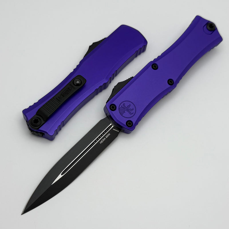 Microtech Knives Mini Hera Black D/E M390MK w/ Purple Handle 1702M-1PU