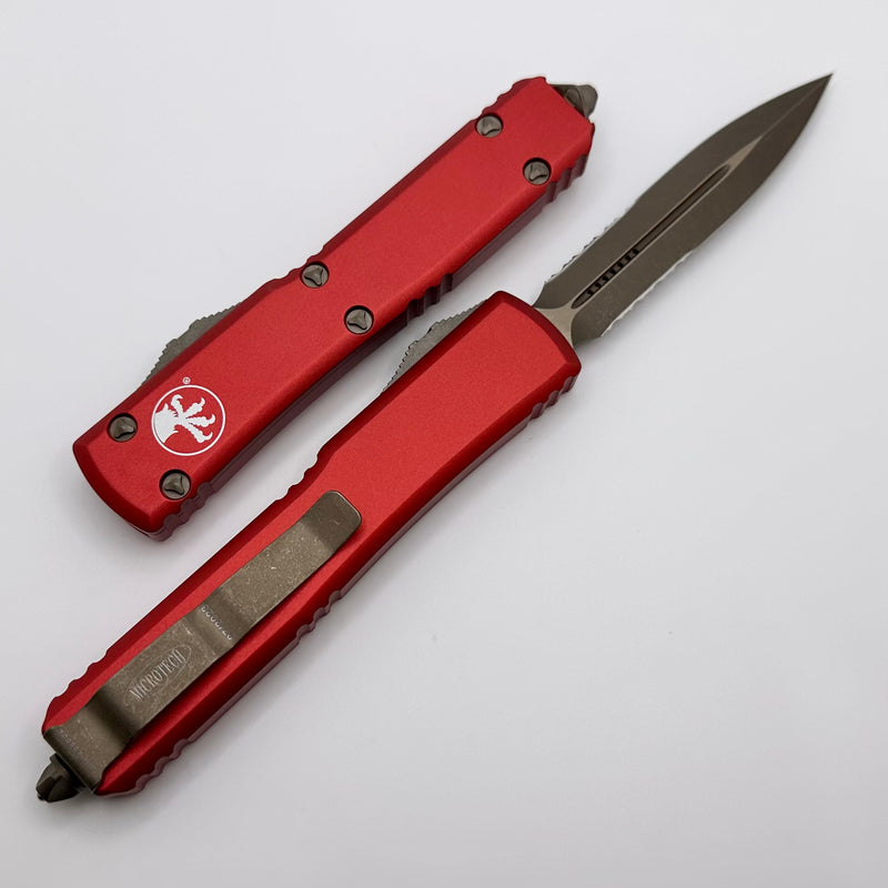 Microtech Ultratech w/ Double Edge Partial Serrated Bronze Apocalyptic & Red 122-14APRD