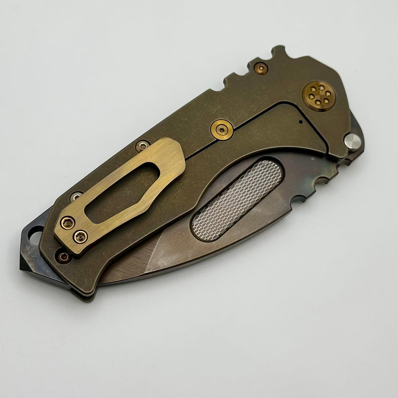 Medford Knife Praetorian T Vulcan S45 Drop Point & Old School Bronze Handles w/ Bronze Hardware/Clip