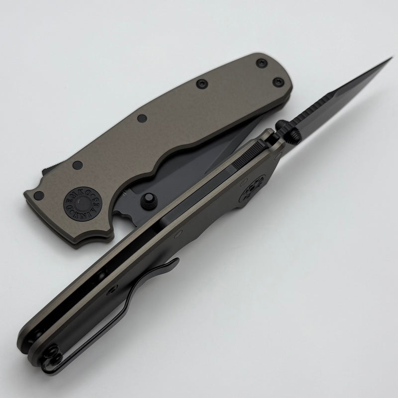 Demko Shark Cub Stealth Artillery Grey Aluminum Handles & Clip Point D