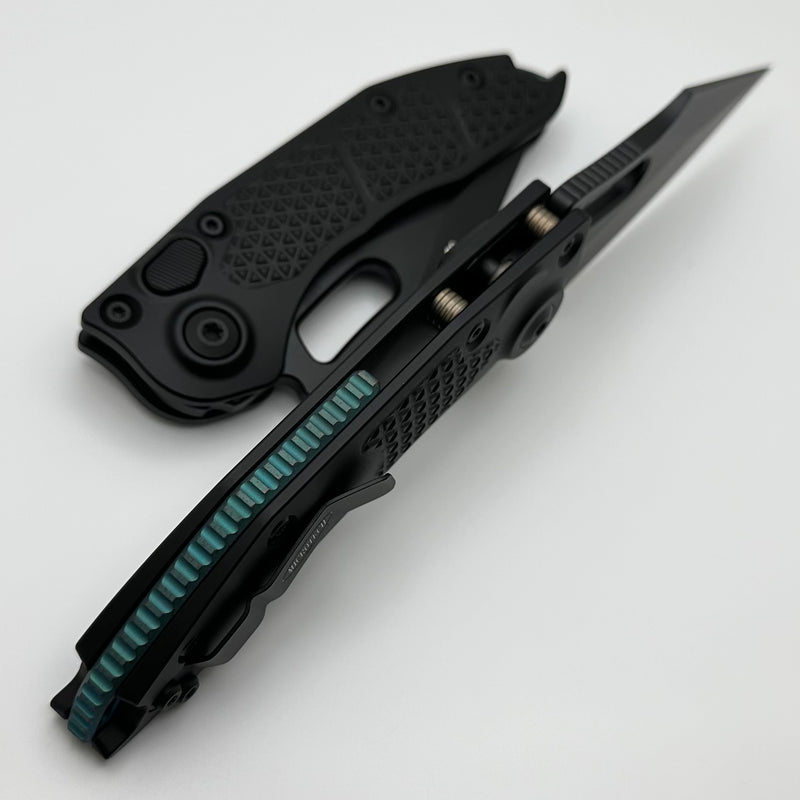 Microtech Borka Stitch Single Edge Black Standard w/ Antique Green Titanium Backspacer 169-1BK-A3TI