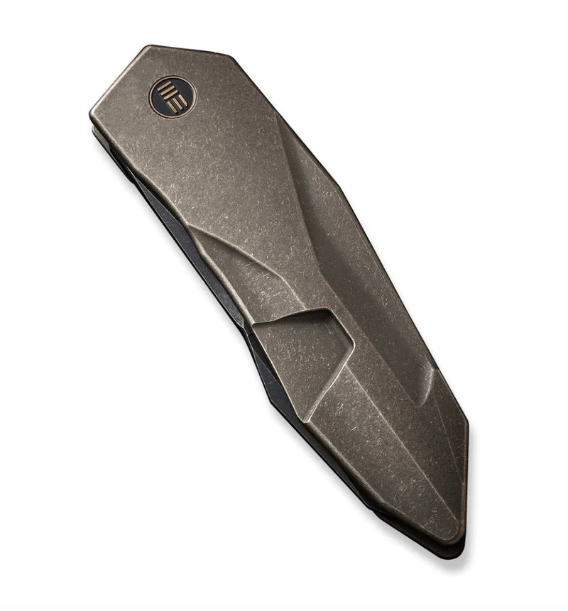 We Knife Solid Flipper Bronze Integral Titanium Handle & Black Stonewash 20CV WE22028-3