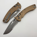 Microtech Amphibian RAM LOK Brown Fluted Aluminum & Partial Serrated Apocalyptic M390MK 137RL-11APFLBN