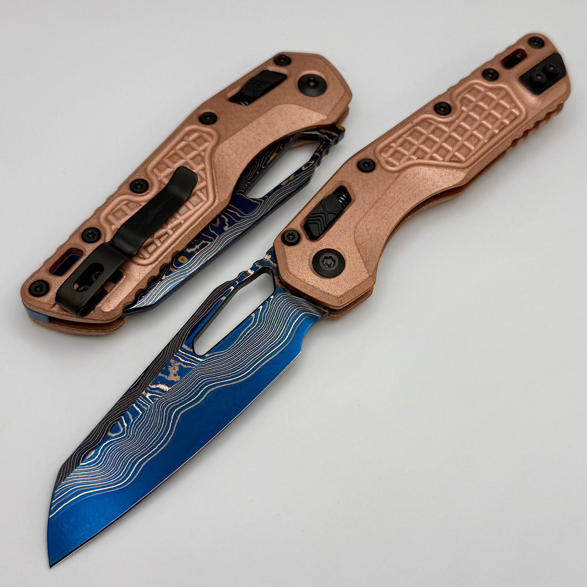 Microtech Marfione Select MSI RAM LOK Copper Frag Handles w/ Blue Acce