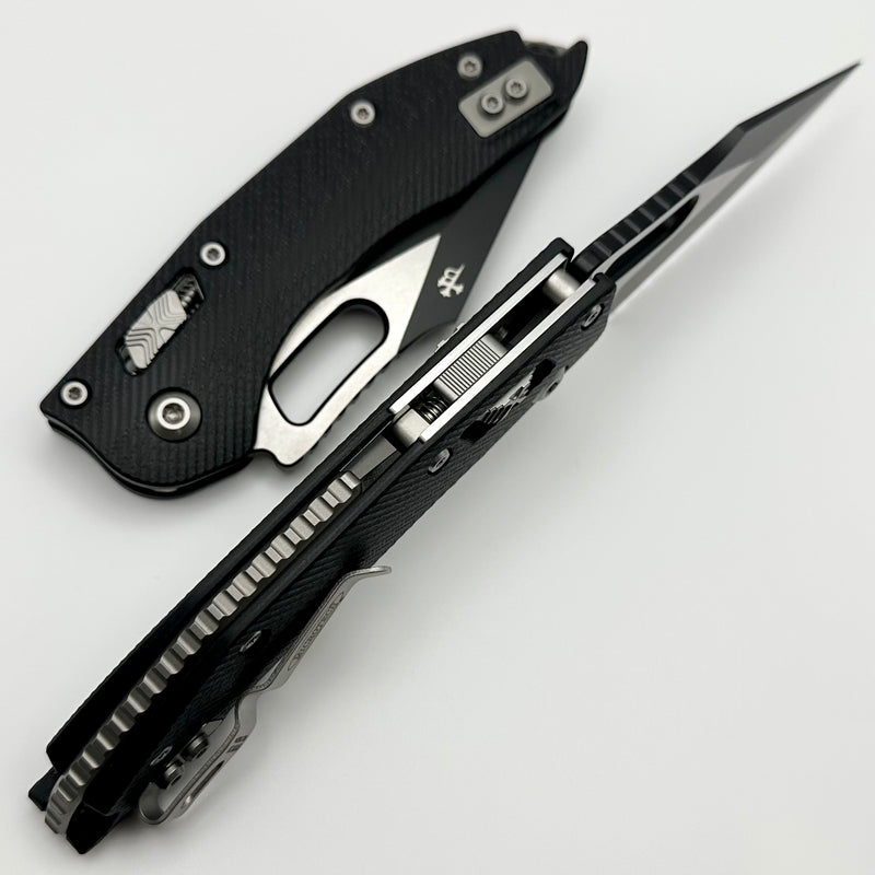 Microtech Knives Manual Stitch RAM LOK Fluted Black G-10 & Partial Serrated Two Tone Black M390MK 169RL-2FLGTBK