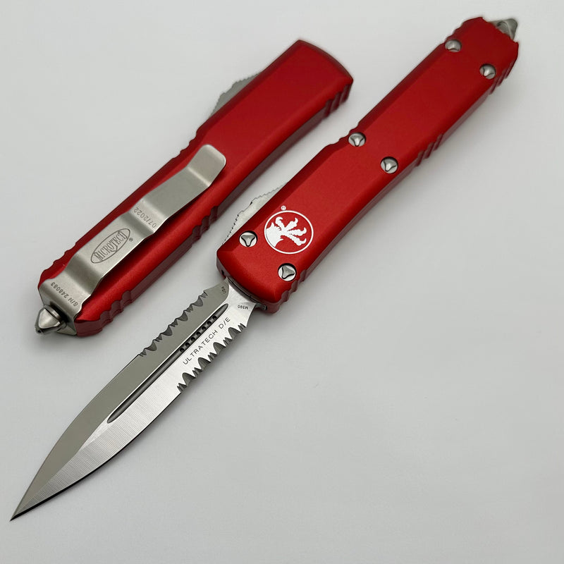 Microtech Ultratech Double Edge Satin Partial Serrated & Red 122-5RD