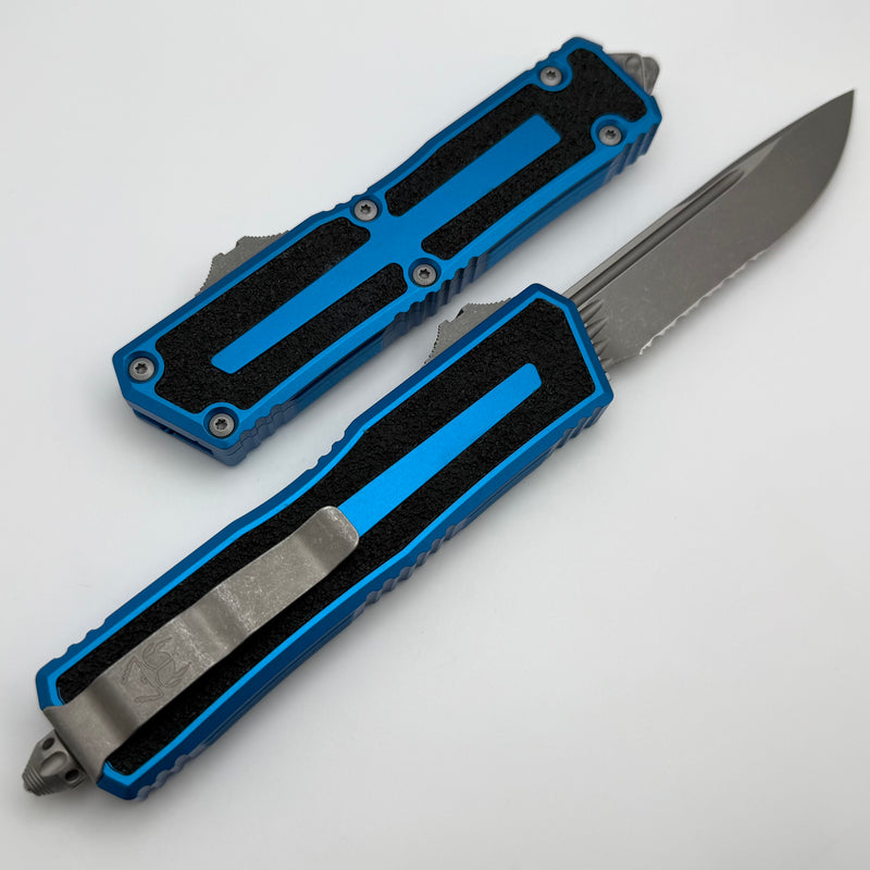 Microtech Scarab 2 Gen 3 S/E Apocalyptic Partial Serrated w/ Blue Handle 1278-11APBL