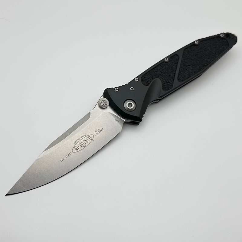 Microtech Socom Elite Single Edge Stonewash Standard Manual & Black 160-10 Pre Owned