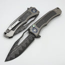 Heretic Knives Custom Wraith V4 Manual Titanium Handles w/ Damascus Inlays & Hand Ground Vegas Forge San Mai