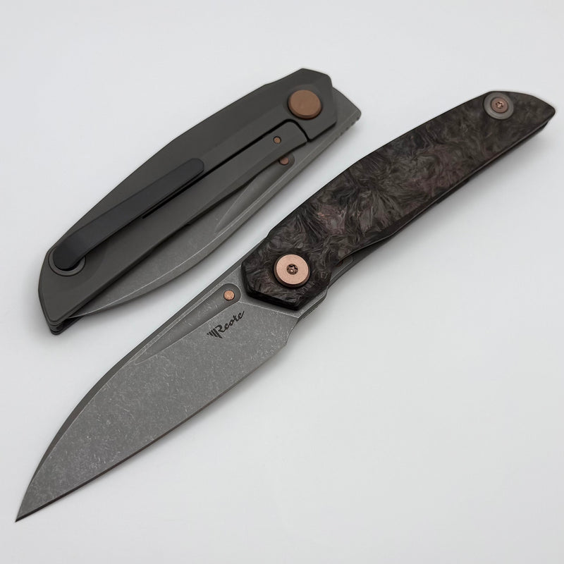 Reate Knives VK-ANUB Dark Matter Fat Carbon & Titanium Handles w/ Zinc Accents & Darkwash Elmax