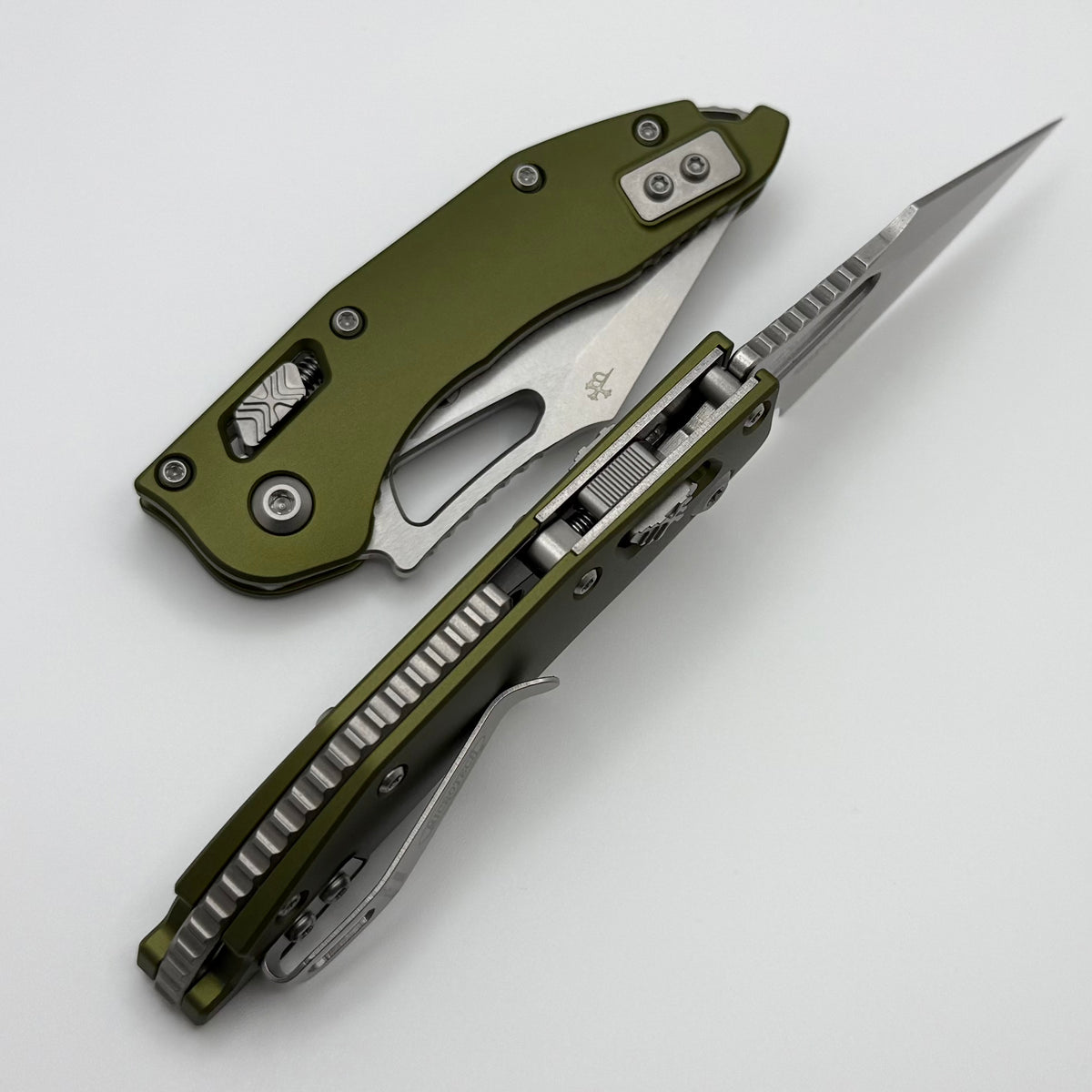 Microtech Knives Manual M-Stitch RAM LOK OD Green Smooth Aluminum Hand