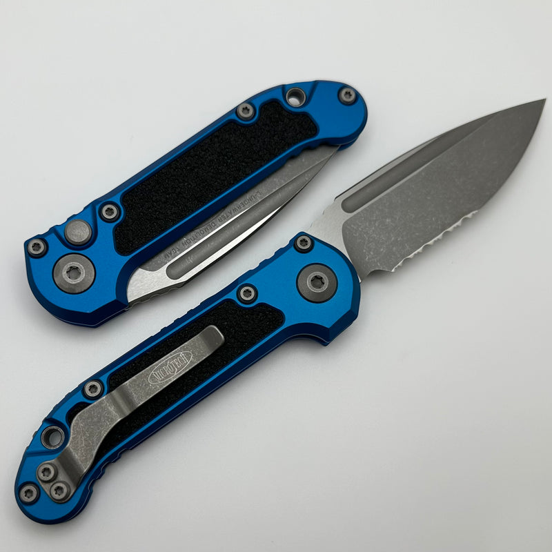 Microtech Knives LUDT Gen III Apocalyptic Partial Serrated Drop Point w/ Blue Handle 1135-11APBL