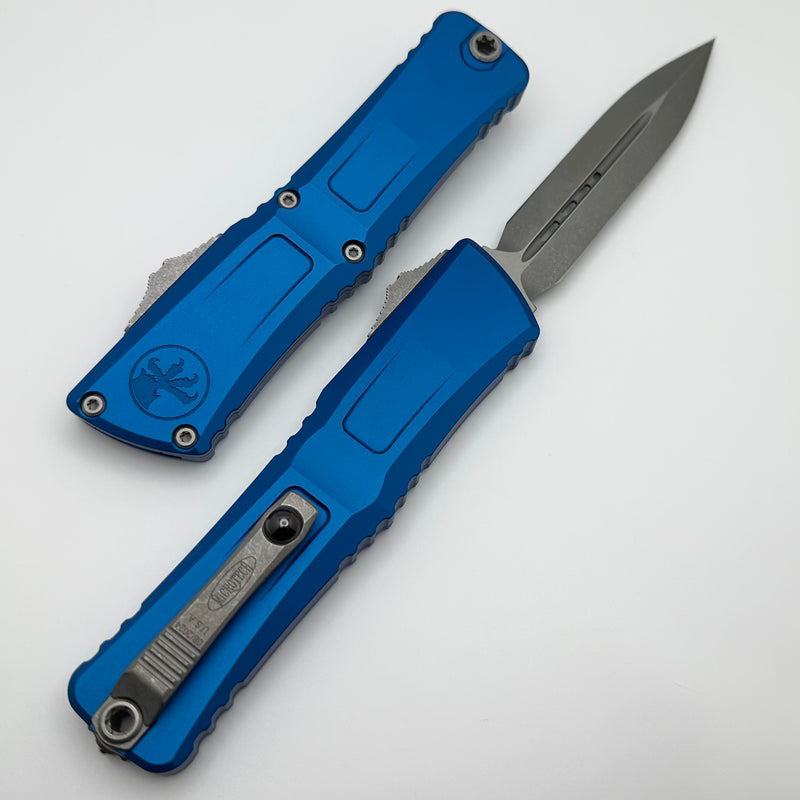 Microtech Knives Combat Troodon Gen III Apocalyptic Double Edge w/ Blue Handle 1142-10APBL