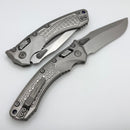 Microtech Marfione Select Amphibian RAM LOK Titanium Frag Handles & Stonewash M390MK w/ Double Vapor Blast & Purple Accents 137RL-10FRMS3
