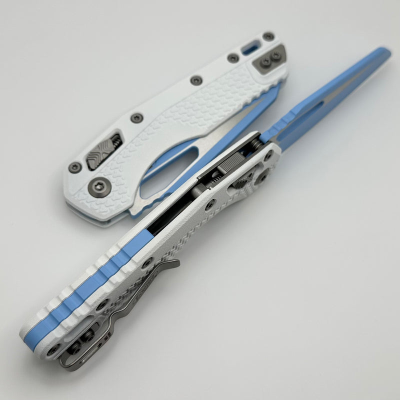 Microtech Knives MSI RAM LOK White Polymer Handles & Sky Blue M390MK 210T-1PMCWH-Y7