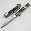 Frank B Italian Stiletto 9" w/ Dagger Single Edge Blade & Stag Handles