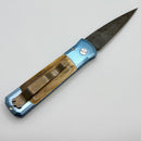 Pro-Tech Godson Blue Orange Peel Titanium Handle & Mastodon Bark Inlays w/ Mosaic Button & Nichols Damascus Blade 2025 Godson Custom 004