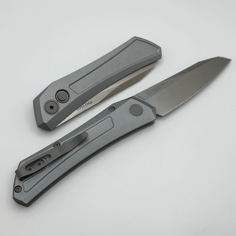 Pro-Tech Oligarch Grey Aluminum Handle w/ Stonewash MagnaCut DS101-Grey