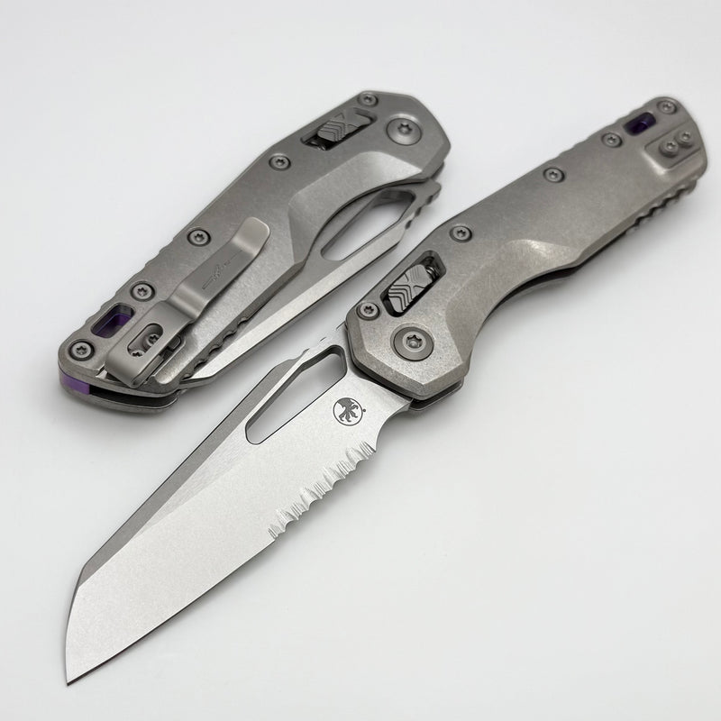 Microtech Marfione Select MSI RAM LOK Titanium Handles w/ Double Vapor Blast & Purple Accents & Part Serrated Stonewash M390MK 210-11MS3