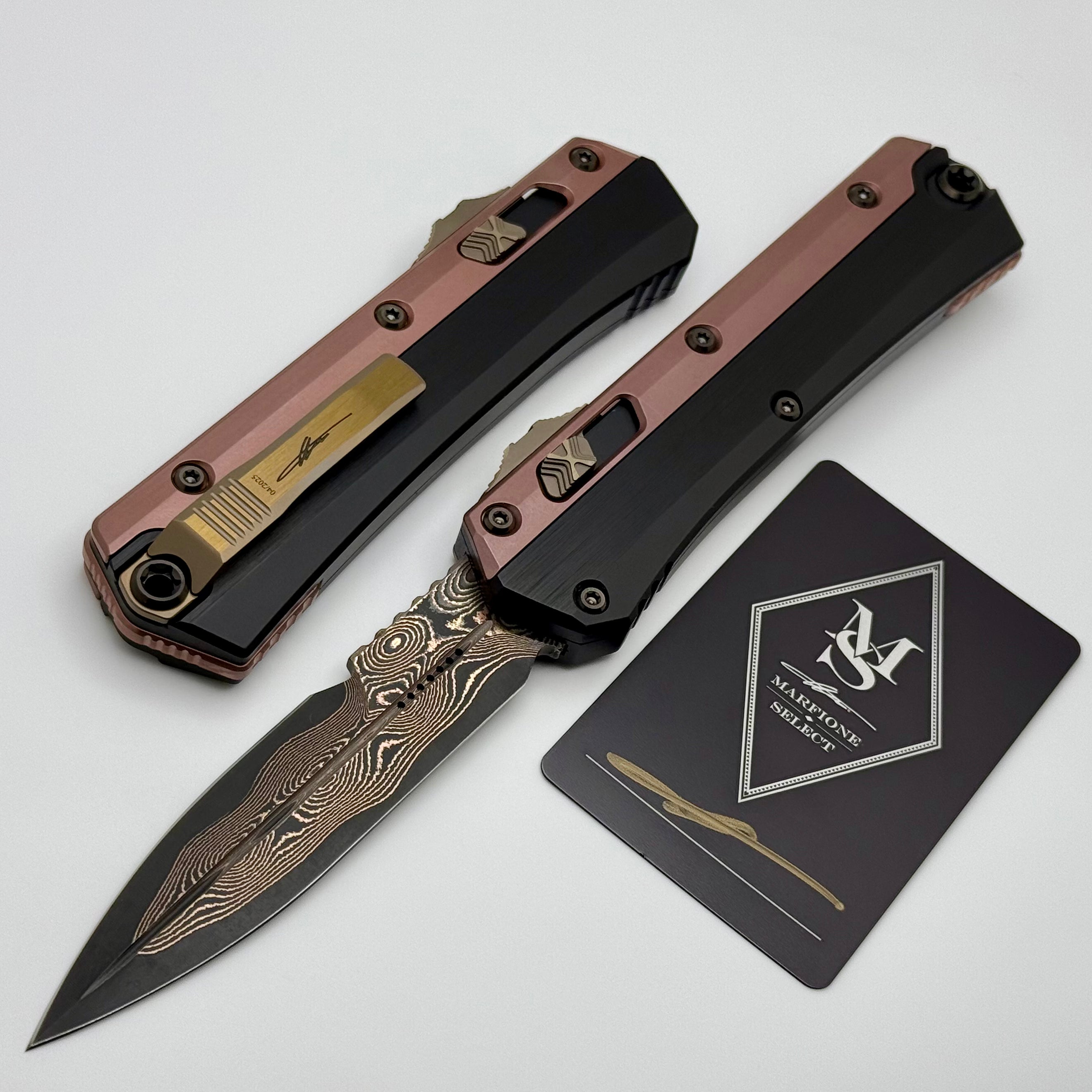 Microtech Rose Gold Marfione Select Microtech Glykon Black Handle w/ Rose Gold PVD & Bronz