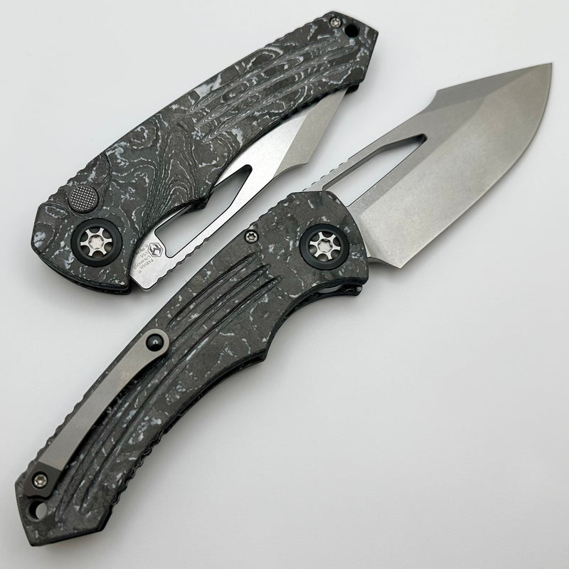 Heretic Knives Pariah M/A Button Lock White Camo Carbon Handles w/ Stonewash MagnaCut H046-2A-WT/CC