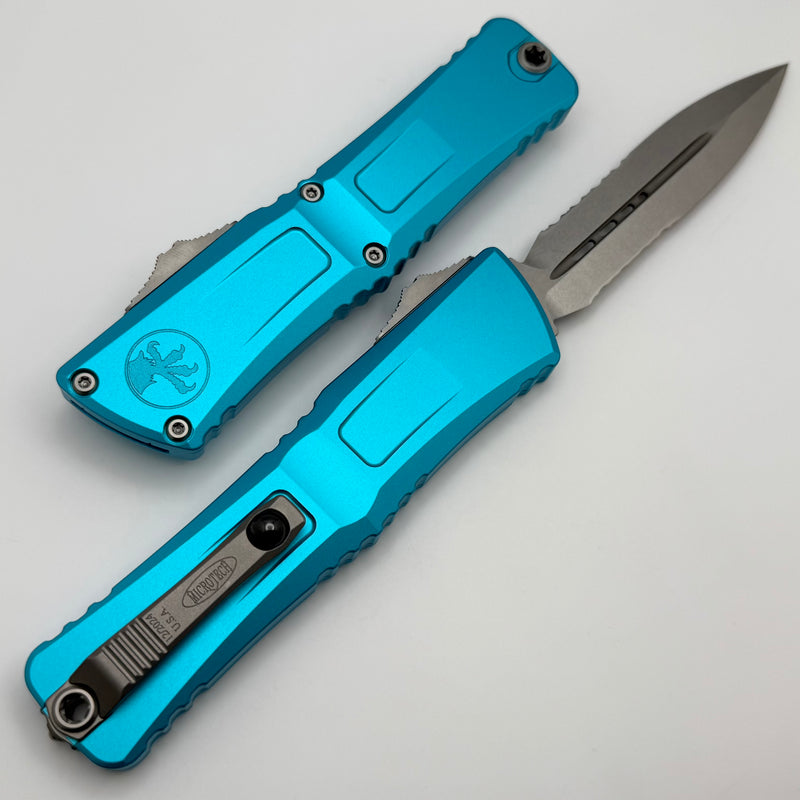 Microtech Knives Combat Troodon Gen III Stonewash D/E Partial Serrated w/ Turquoise Handle 1142-11TQ