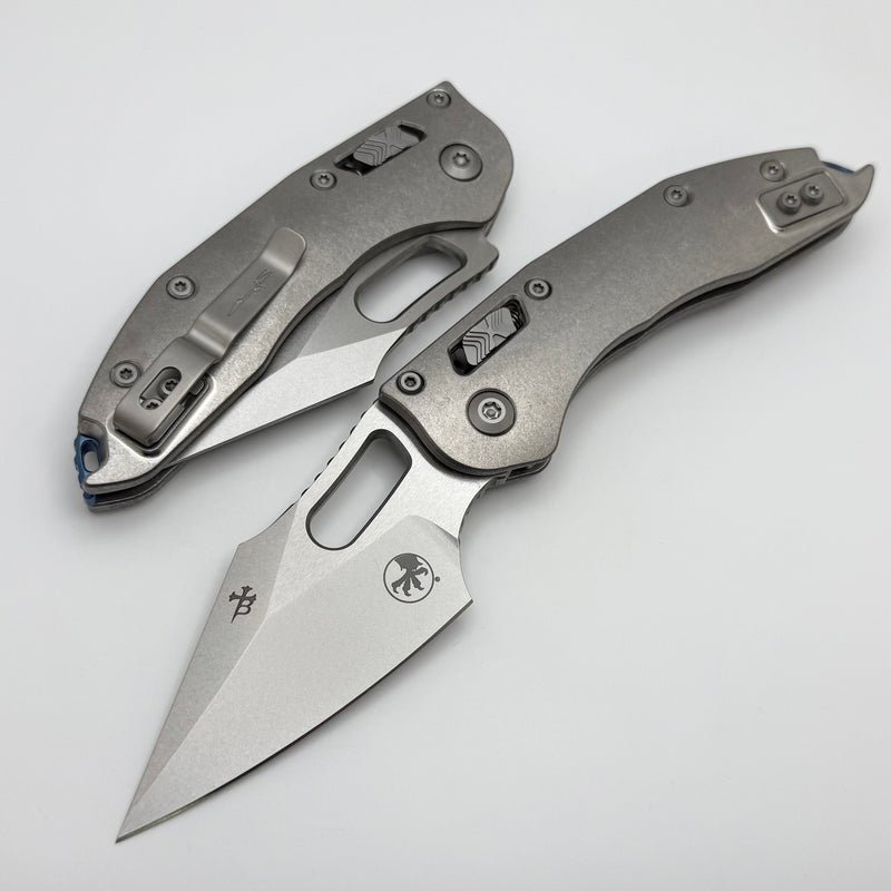 Microtech Marfione Select Manual Stitch RAM LOK Titanium Handles & Stonewash M390MK w/ Double Vapor Blast & Blue Accents 169RL-10MS2