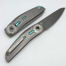 Reate Knives VK-TRON Bead Blast Titanium Handles w/ Crystal Titanium & Blue Accents w/ Darkwash M390