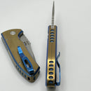 Pro-Tech SBR Short Bladed Rockeye Two Tone Blue/Bronze Knurled Titanium  Handle & Pearl Button w/ Stonewash S35 2023 SBR Custom 006