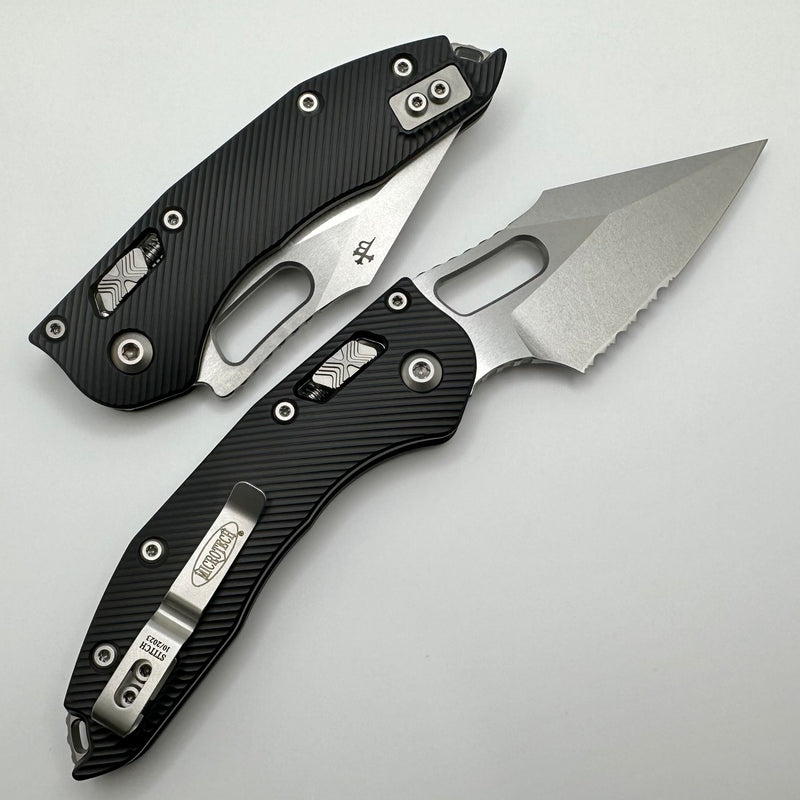 Microtech Knives Manual Stitch RAM LOK Fluted Black Aluminum & Partial Serrated M390MK 169RL-11FL