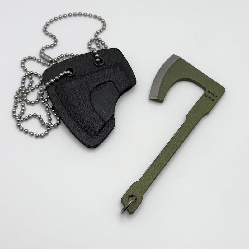 RMJ Tactical Stonewash Mortifier Tomahawk Pendant w/ Crocodile Green Cerakote