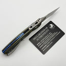 Microtech Amphibian Mini RAM LOK Stonewash Titanium Galactic Gold Slab & Stonewash M390MK w/ Blue Accents 137MRL-10MS15