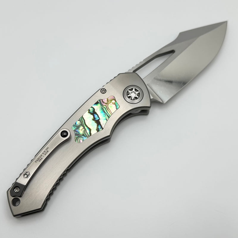 Heretic Knives Custom Pariah M/A Button Lock Ti Handles w/ Abalone Inlays & Cracked Ice M390