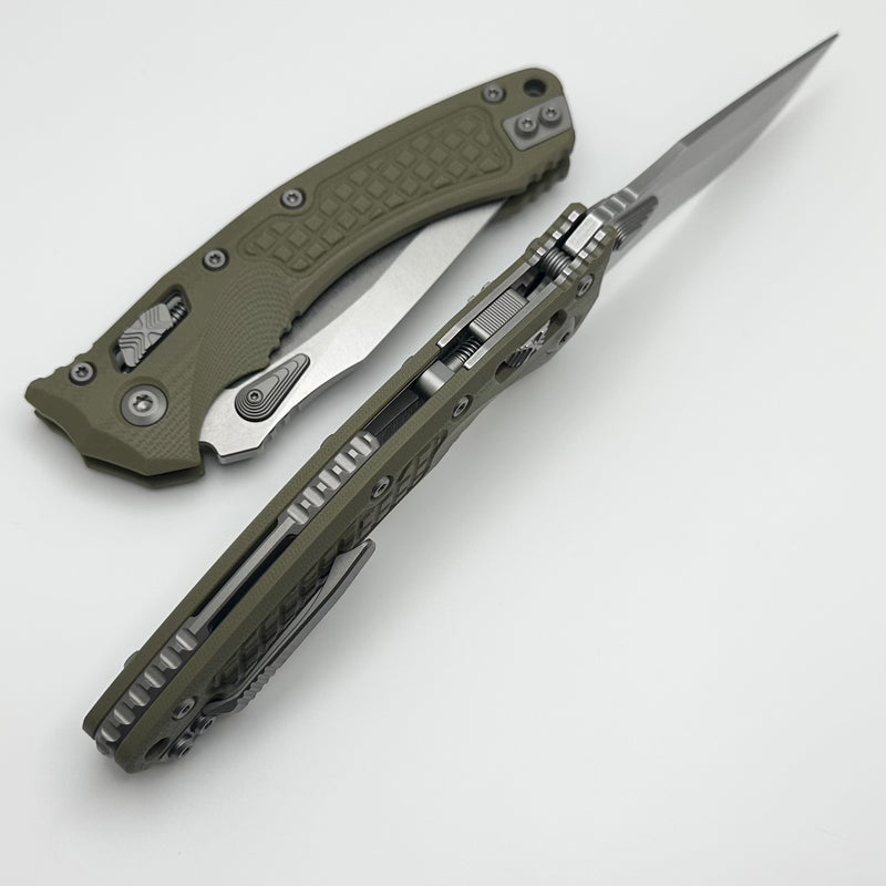 Microtech Amphibian RAM LOK OD Green Frag G-10 & Partial Serrated Stonewash M390MK 137RL-11FRGTOD