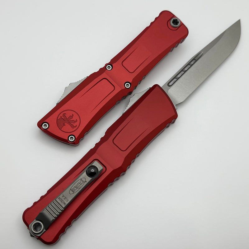 Microtech Knives Combat Troodon Gen III Stonewash Single Edge w/ Red Handle 1143-10RD