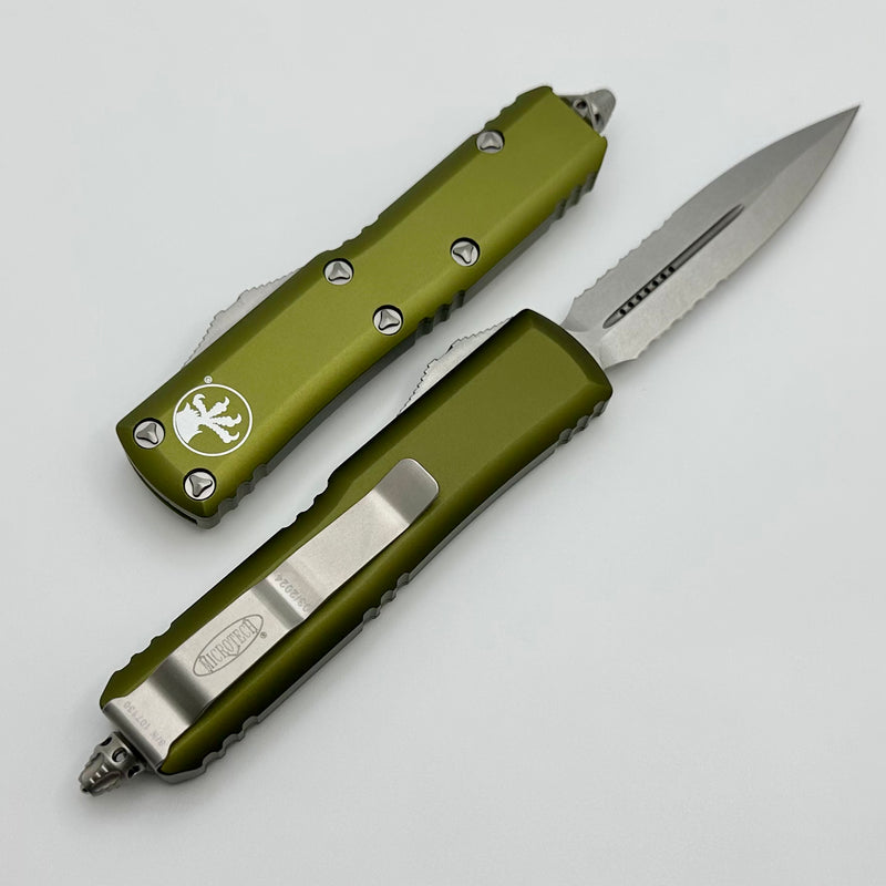 Microtech UTX-85 Double Edge Stonewash Partial Serrated & OD Green 232-11OD