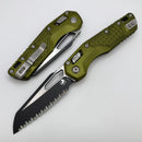 Microtech Knives MSI RAM LOK OD Green Aluminum Frag Handles & Full Serrated Two Tone Black M390MK 210-3FROD