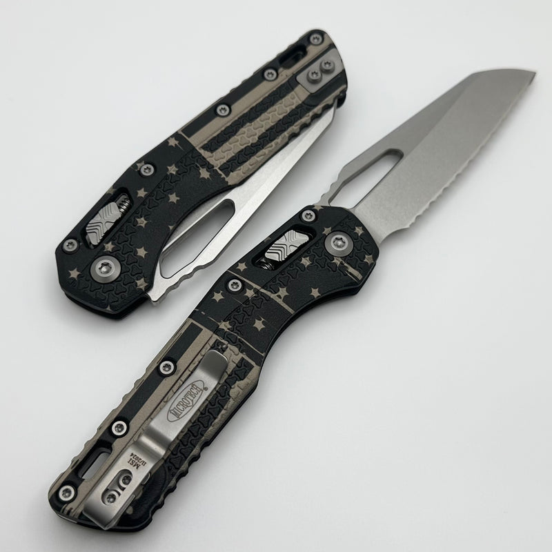 Microtech Knives MSI RAM LOK Black Polymer USA Flag & Full Serrated M390MK Stonewash 210T-12PMFLAG