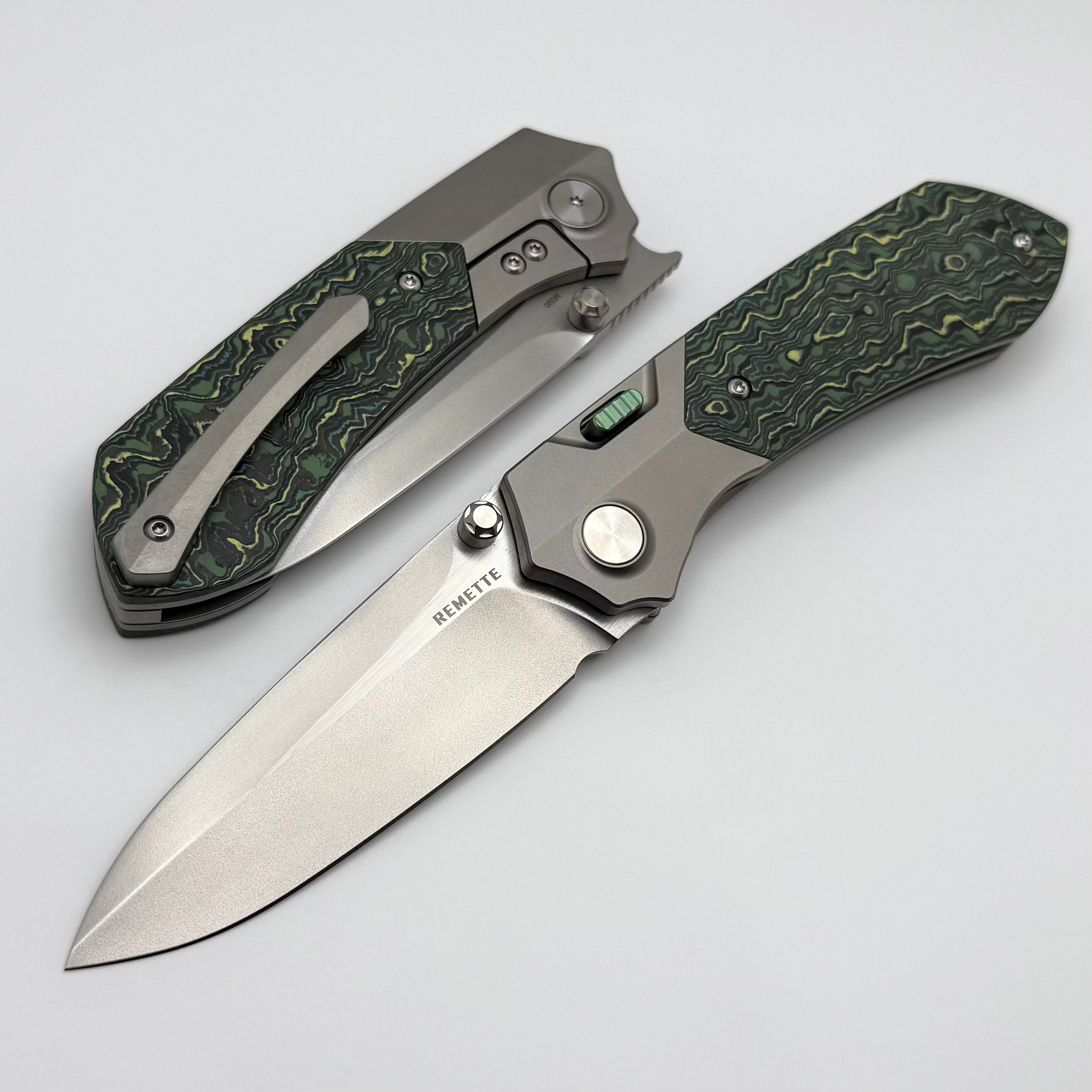 Remette RT Meteor Titanium Handles w/ Green Carbon Fiber Inlays & M390