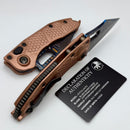 Microtech Marfione Select Borka Auto Stitch Copper Handles & Blued Baker Forge Damascus w/ DLC Hardware 169-16MS2