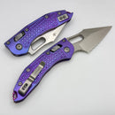 Microtech Marfione Select Manual Stitch RAM LOK Purple Haze Frag Titanium Handles & Stonewash Full Serrated M390MK w/ Double Vapor Blast/Purple Accents 169RL-12FRMS5