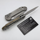 Microtech Knives LUDT Gen III Full Serrated Stonewash Tanto & Titanium Frag Handles w/ Bronze Accents 1136-12FRMS1